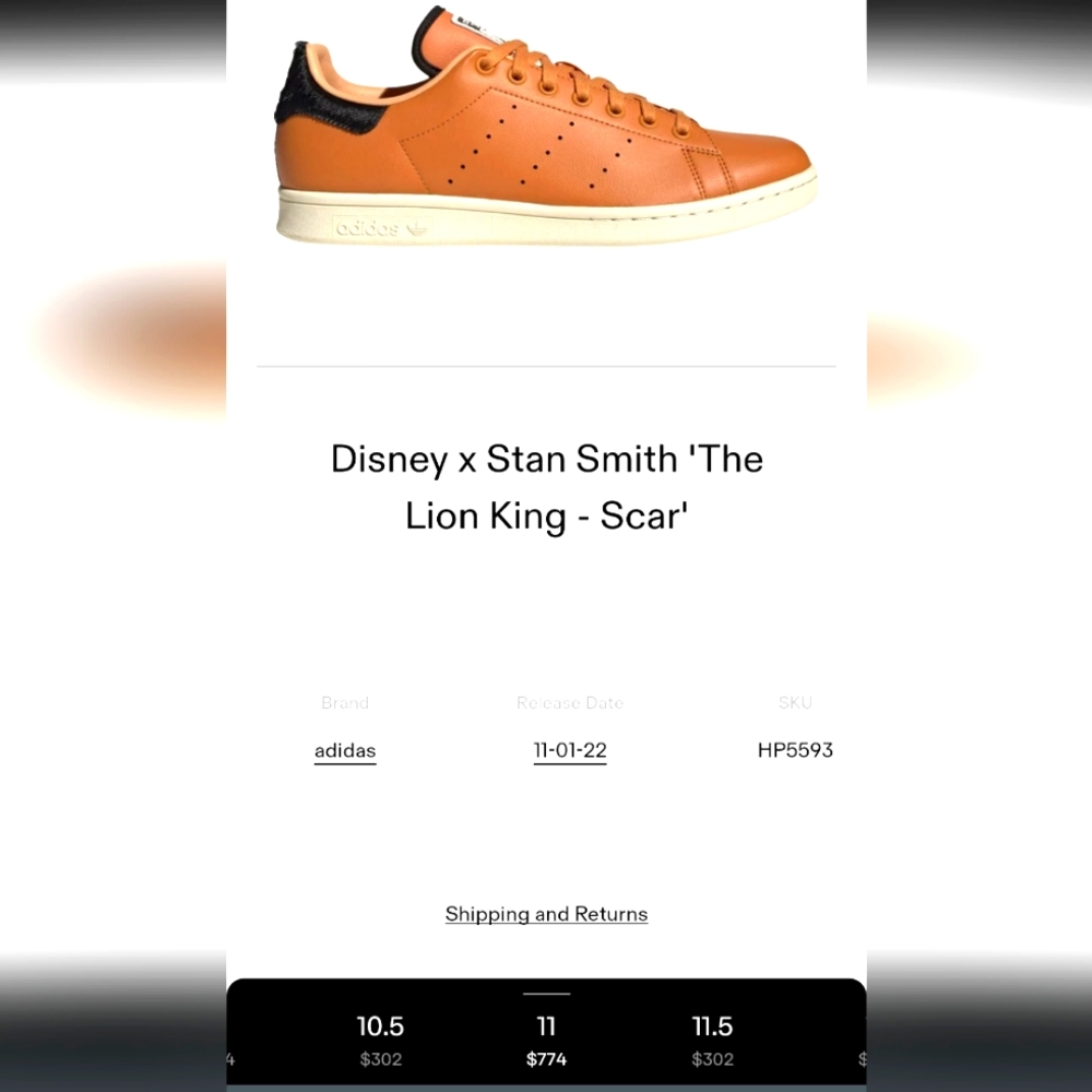 Adidas Stan Smith Disney Scar Size 11 men's